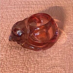Vintage Indiana Glass Pink Cat Votive candle holder